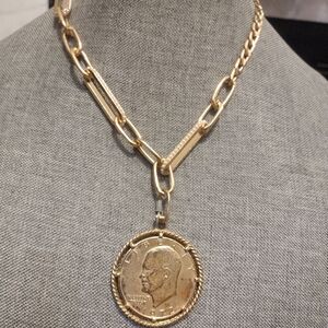 Gold Tine Real US Eisenhower Dollar Coin Necklace 18"-21"